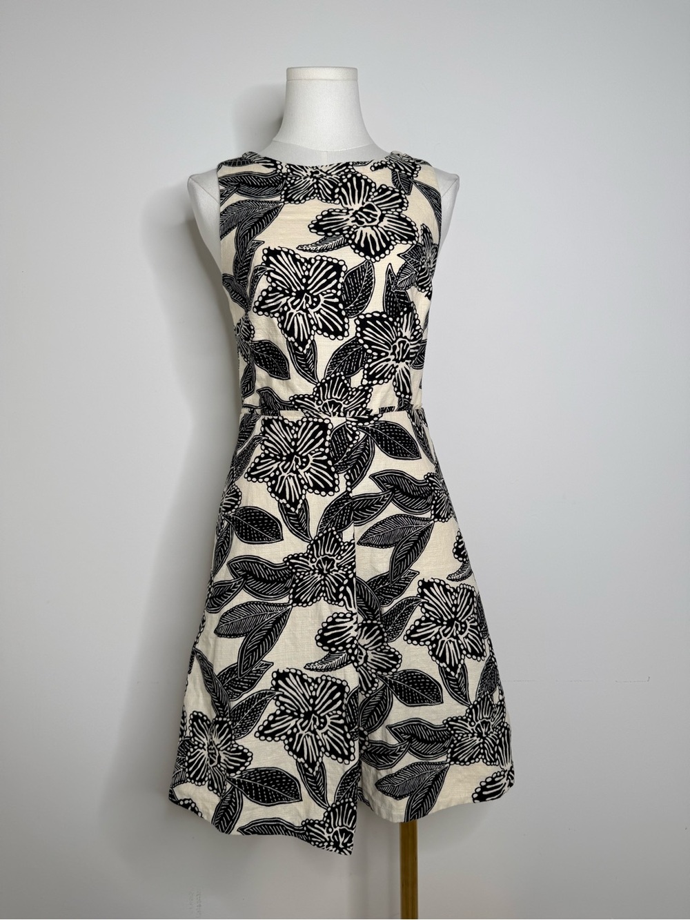 J. Crew Cream Dress with Black Floral Print